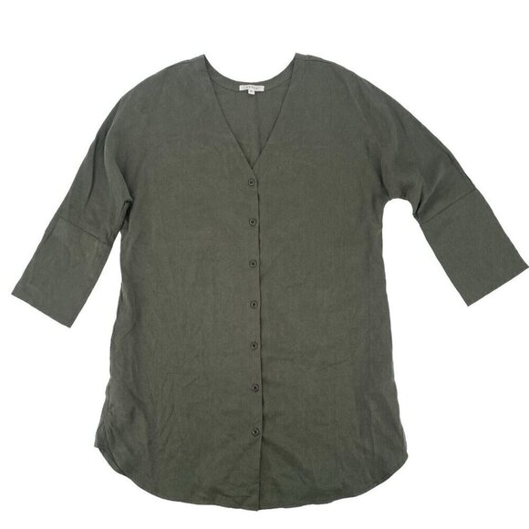 VETTA Tops - VETTA Size XS Olive Green Tencel Button Front Tunic Top Made In USA Pockets